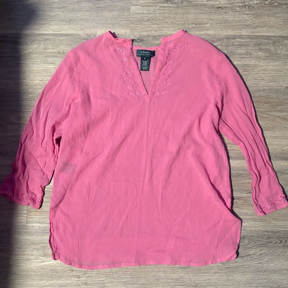 Pink Lauren Ralph Lauren Embroidered Cotton Blouse
